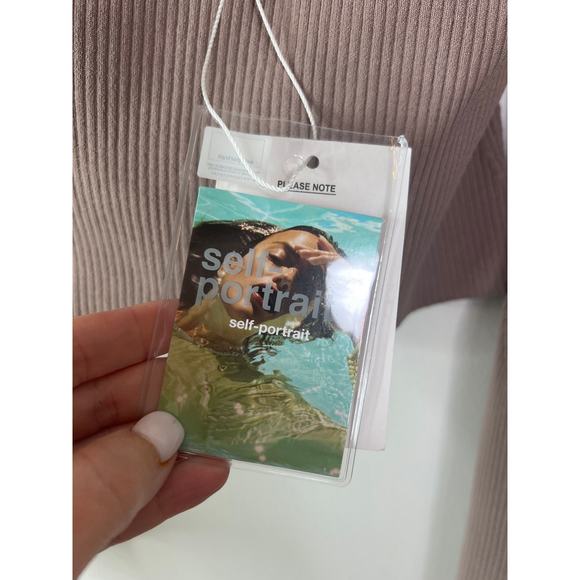 NWT Self Portrait Ribbed Knit Bow Bust Flared Sleeve Cut Out Top Brown Size: XL - Picture 5 of 10